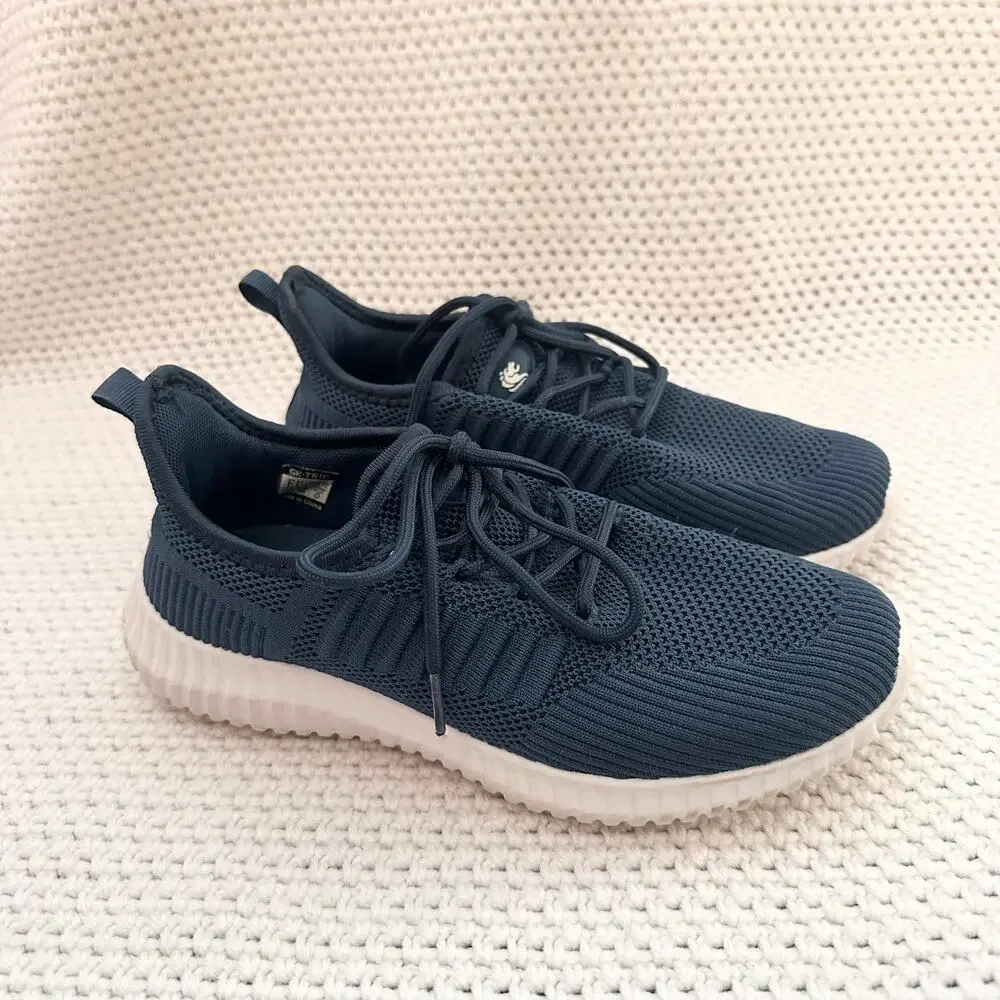 SK Trip Navy Blue White Sole Classic Waterproof Lightweight Lace Sneakers 38.5 7